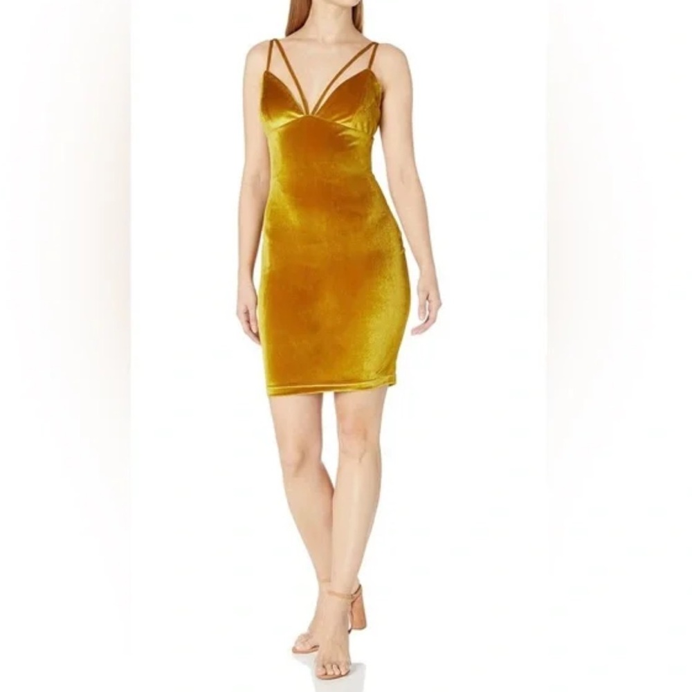 COSMOPOLITAN x Dress the Population Vickie Sunbeam Gold Velvet Mini‎ Dress NWT S